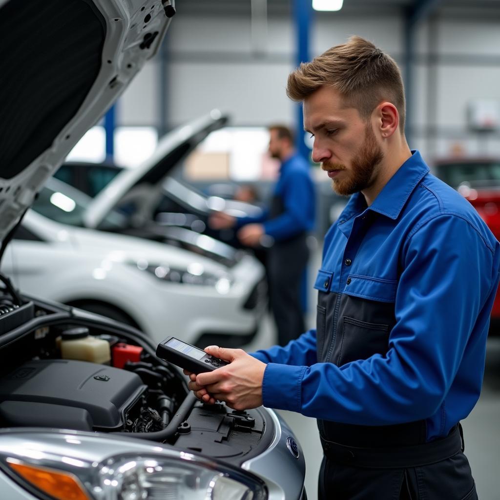 Ford Mechaniker bei der Fahrzeugdiagnose