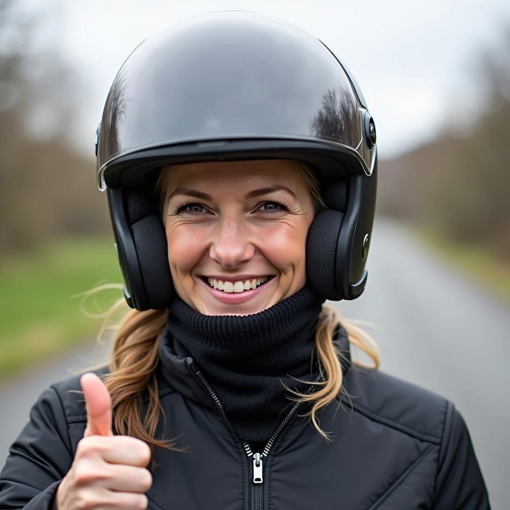 Frau mit Helm und Sturmhaube