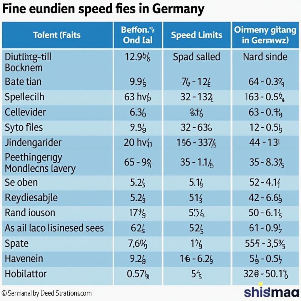 Tabelle mit Bußgeldern für Geschwindigkeitsüberschreitungen