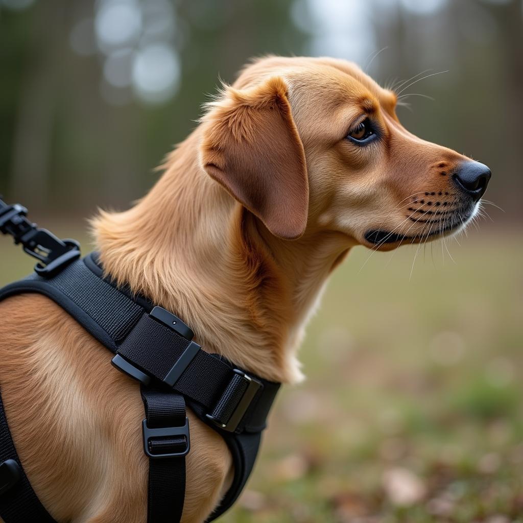 Getrocknetes Anti-Leck-Spray an einem Hundegeschirr