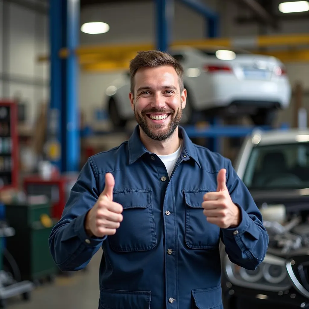 Mechaniker wünscht guten Rutsch in der Werkstatt