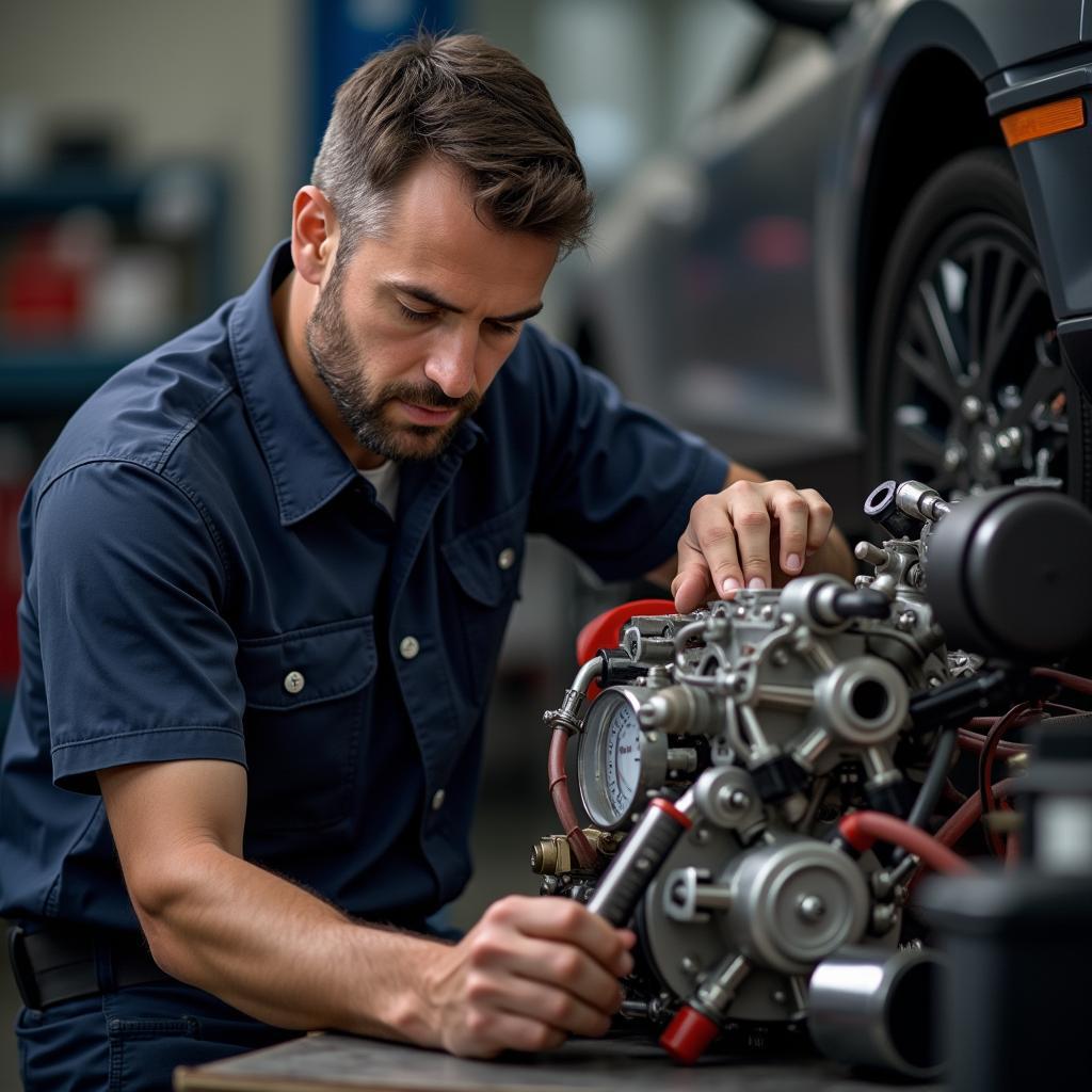 Reparatur einer Hochdruckpumpe in einer Werkstatt