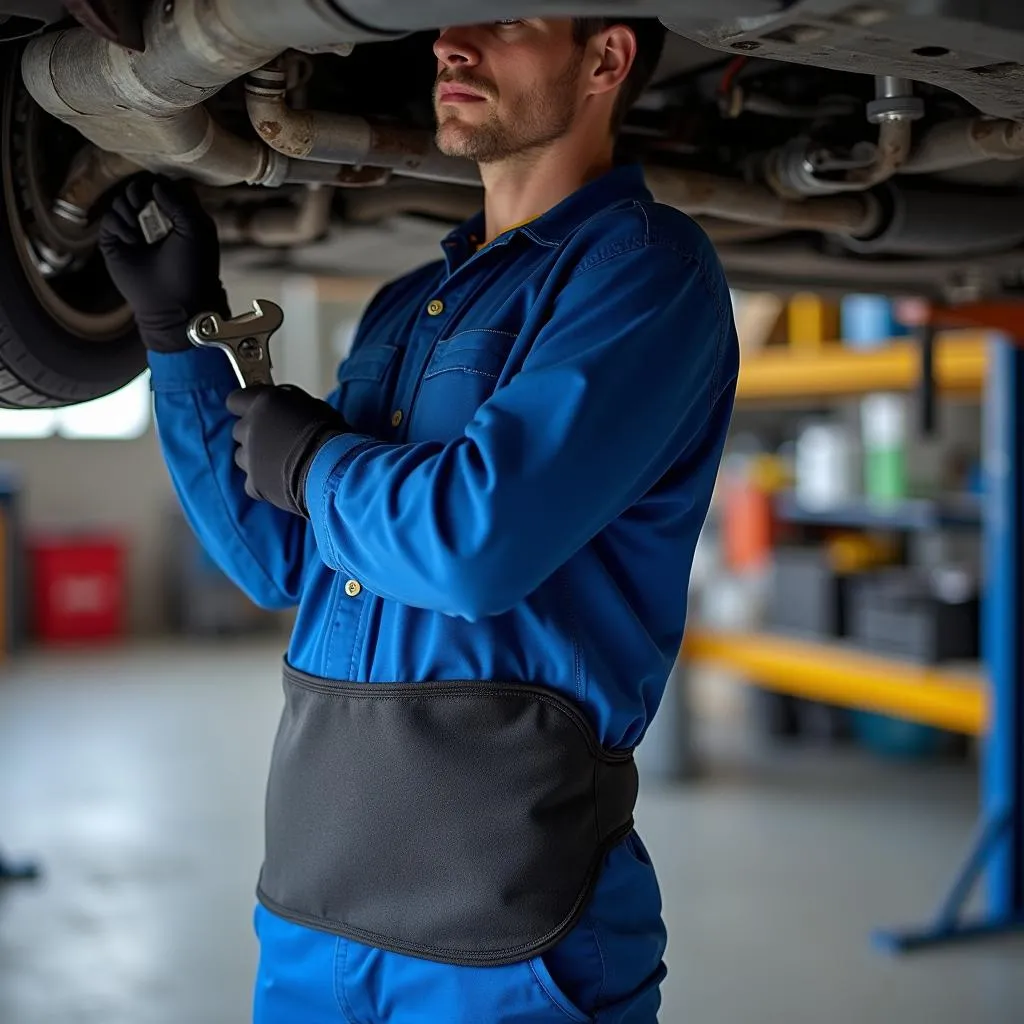 Mechaniker mit Hüftprotektoren