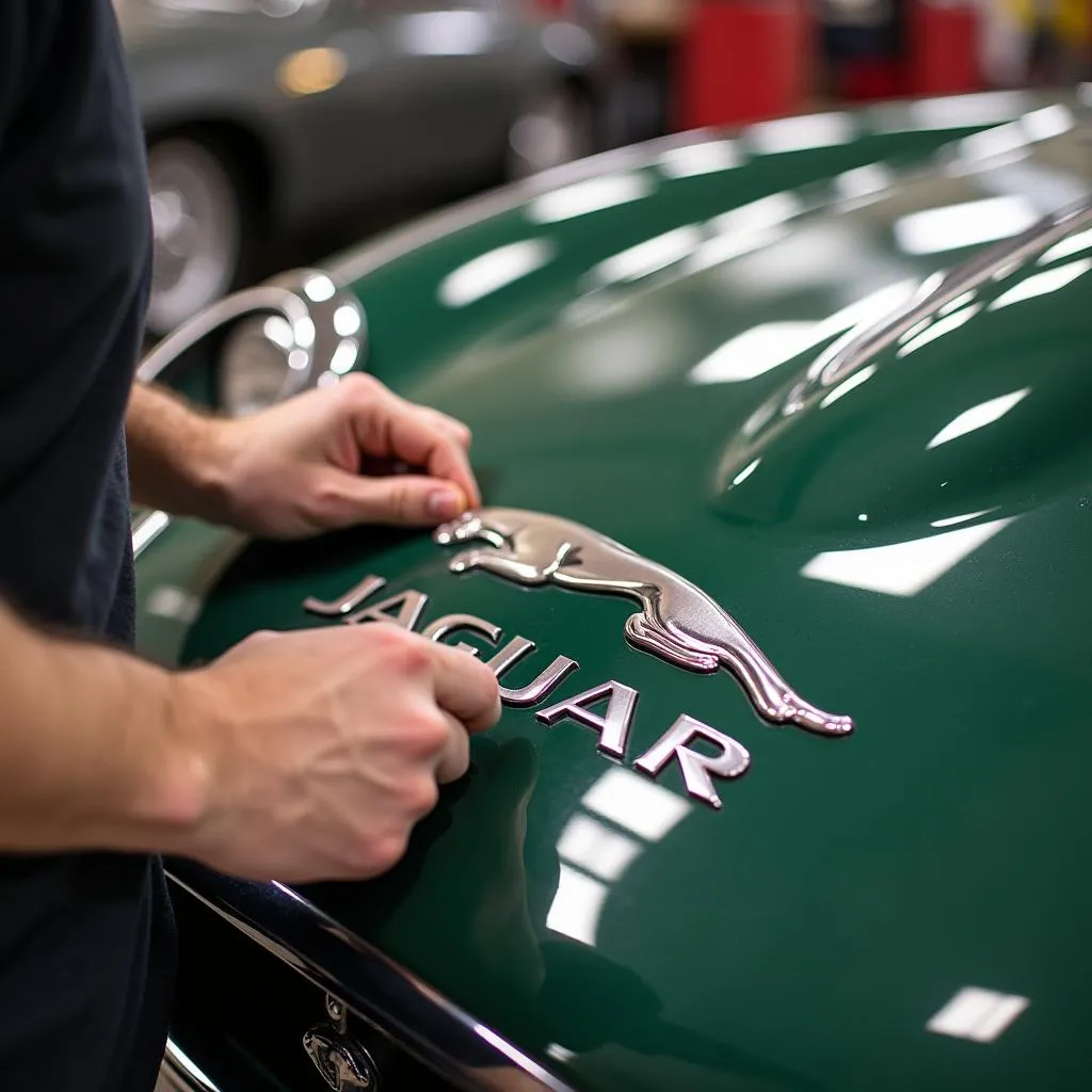 Einen Jaguar Aufkleber auf der Motorhaube anbringen