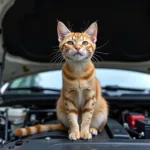 Lustige Katze auf einem Motorblock