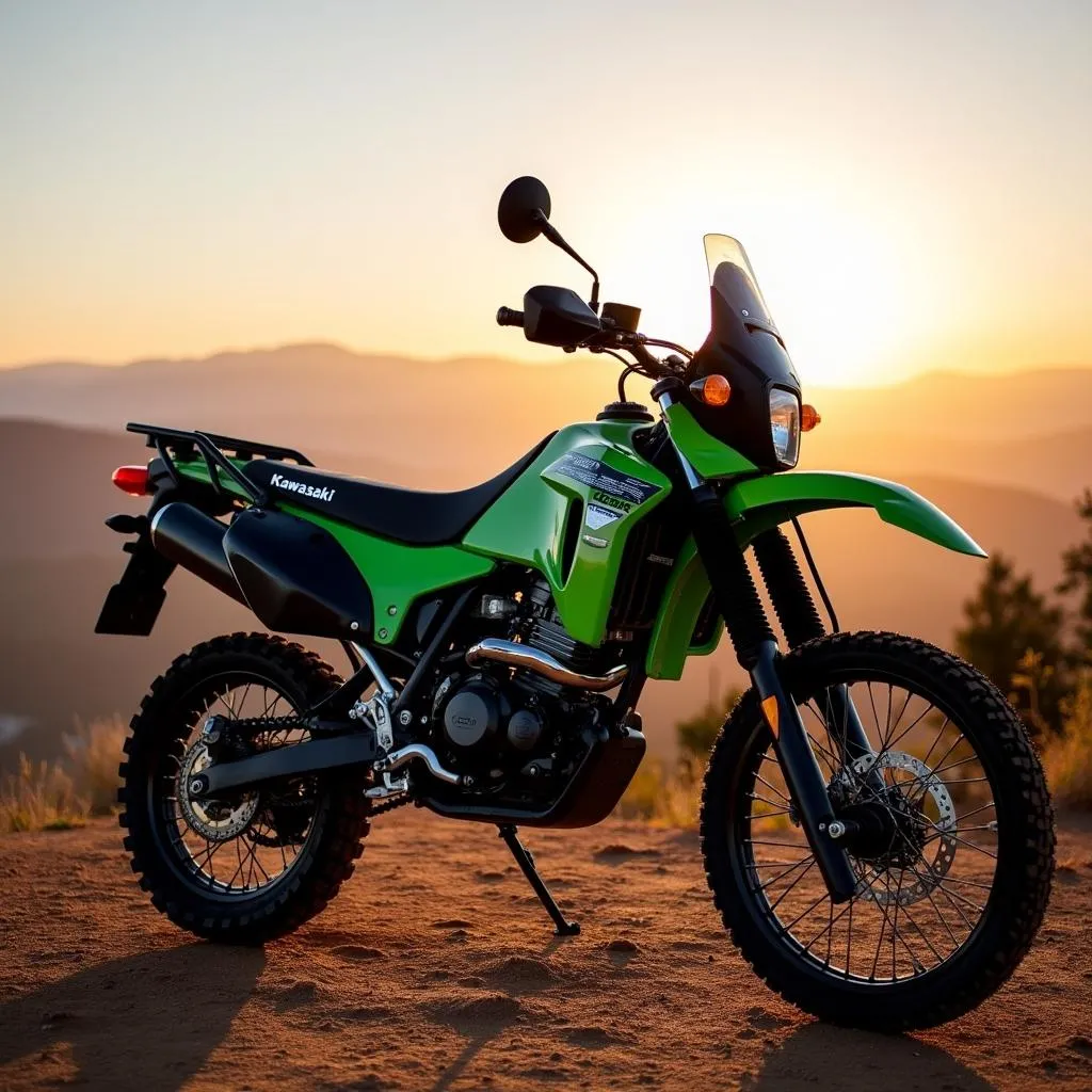 Kawasaki KLX 300 em uma montanha com vista panorâmica