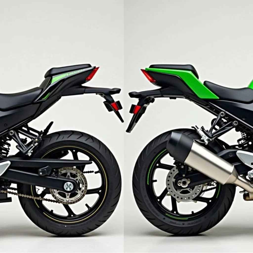 Vergleich der Sitzhöhe einer Standard Kawasaki Z900 mit einer tiefergelegten Version