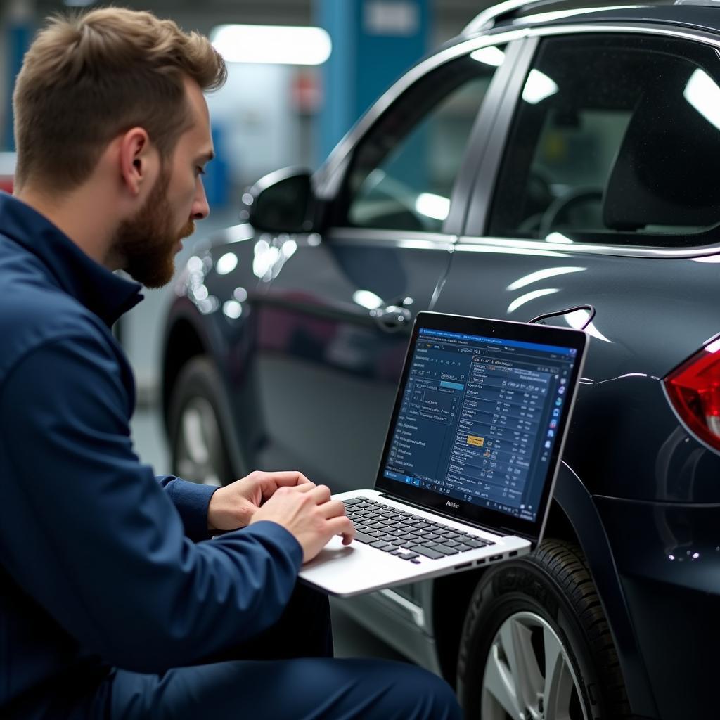 Kfz-Diagnose mit Laptop