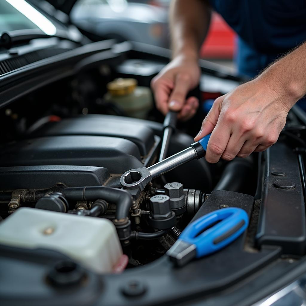 Mecânico trabalhando em um motor