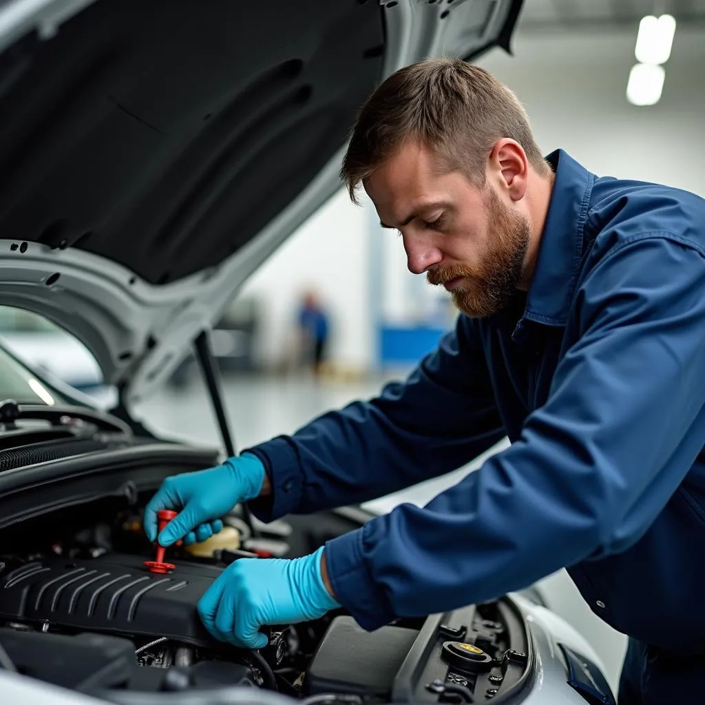 Kfz-Mechaniker arbeitet an Motor
