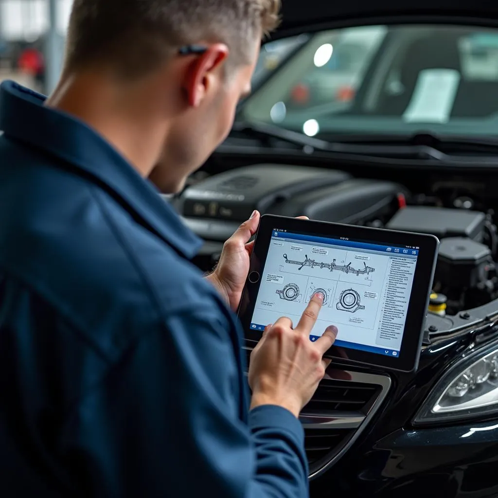 Auto mechanic using a Bildkiste in a workshop