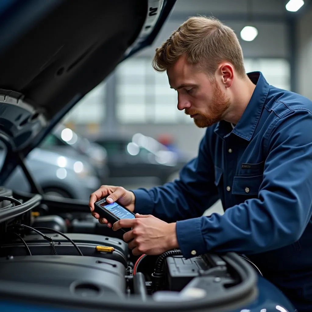 Mecânico solucionando problemas em um carro