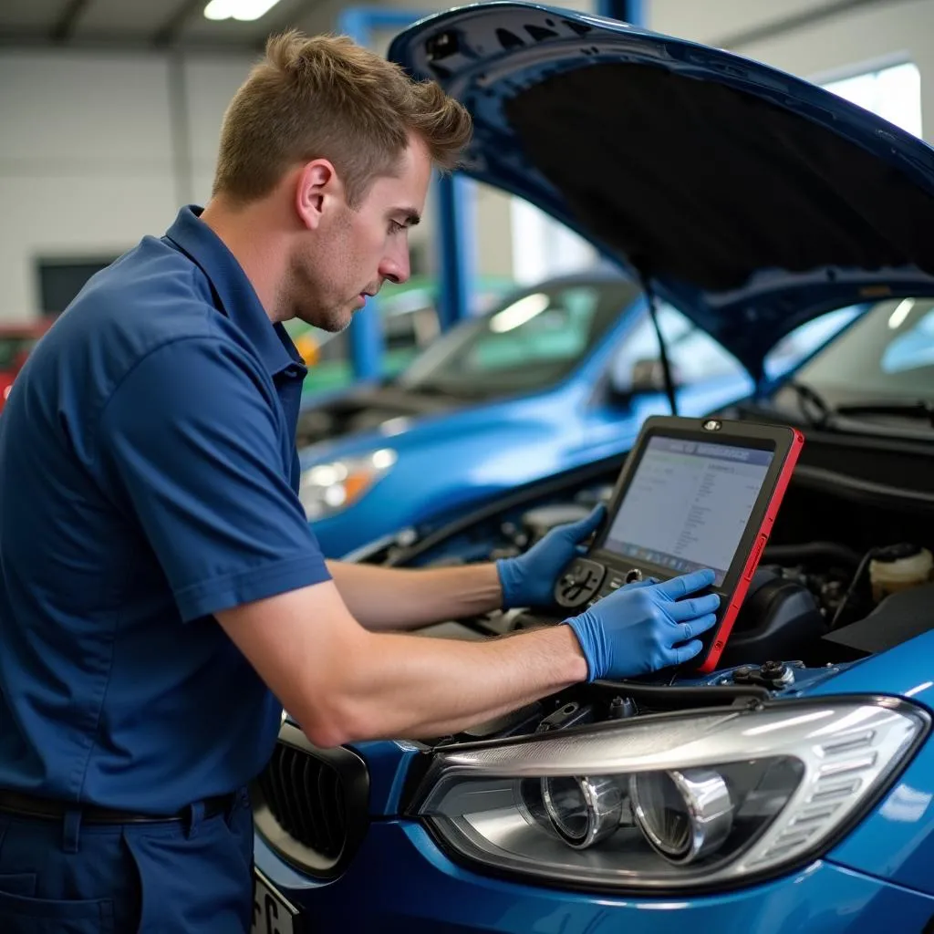 Mécanicien travaillant sur une voiture