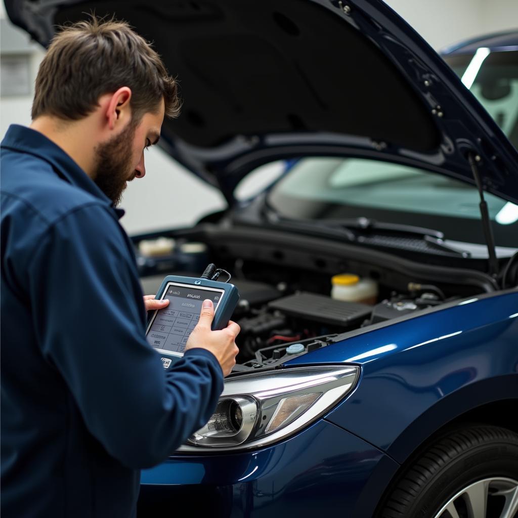 Meccanico che utilizza uno scanner diagnostico su un'auto