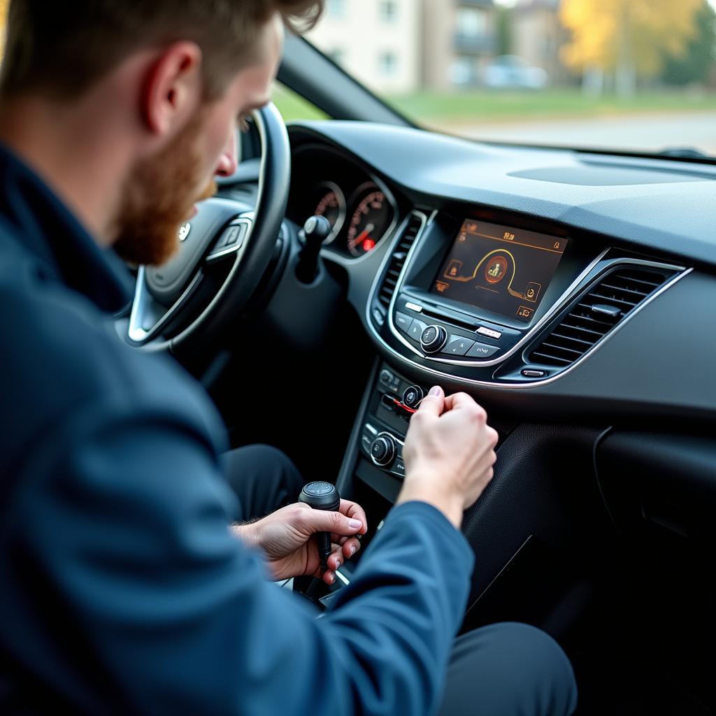 Kfz-Mechatroniker installiert Android-Radio