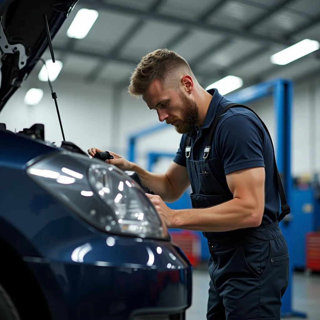 Car repair shop with mechanic