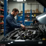 Mechaniker arbeitet an einem Auto in der Werkstatt