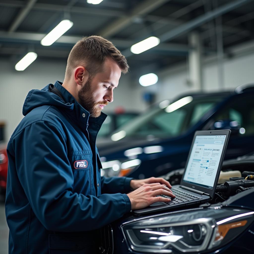 KFZ-Werkstatt mit Laptop