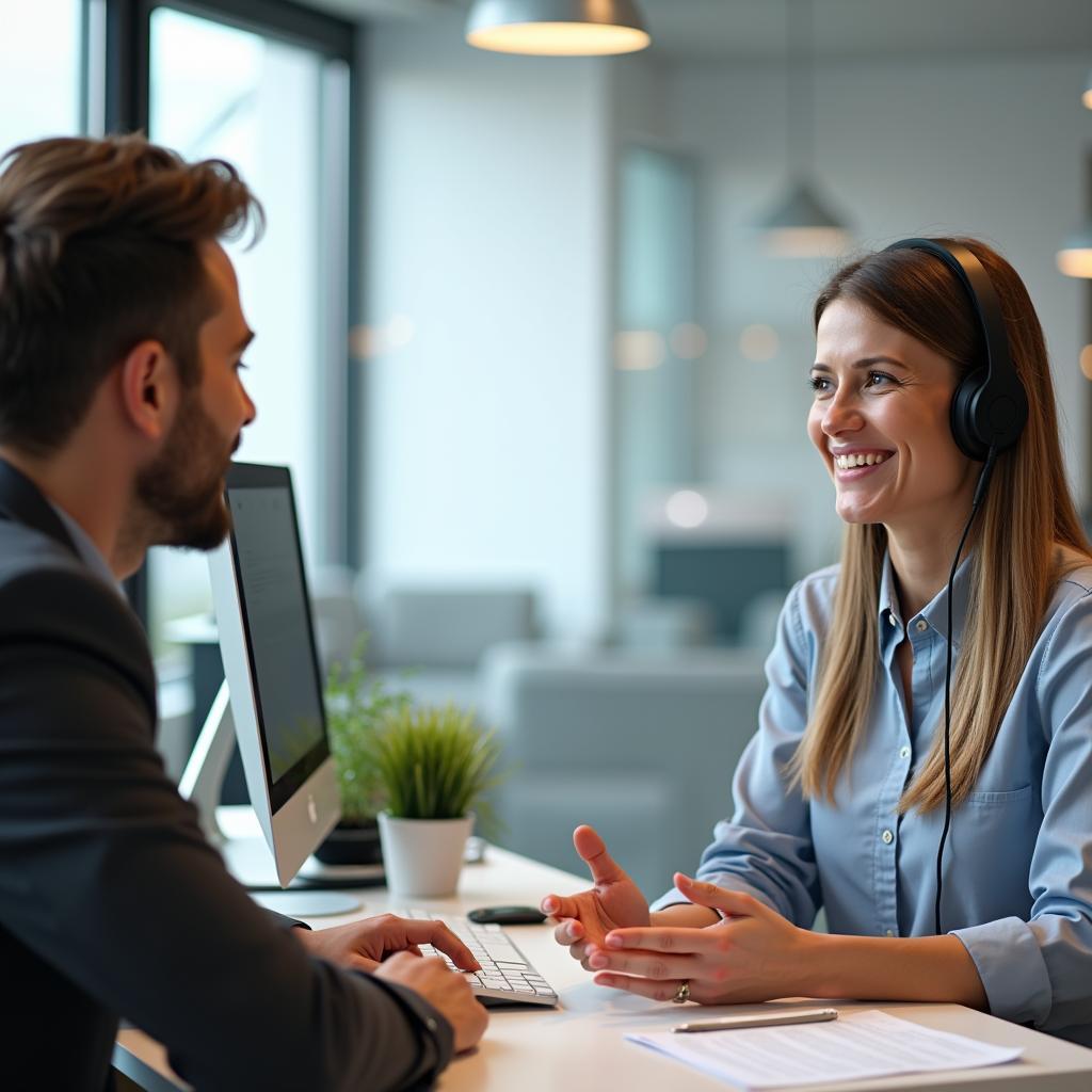 Customer advisor talking with a client