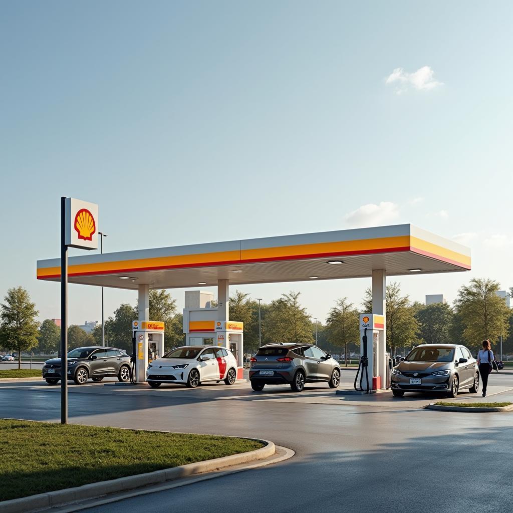 Shell Ladestation an einer Tankstelle