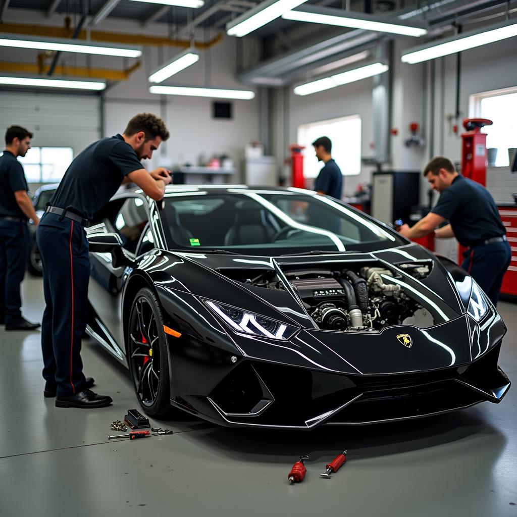 Wartung eines Lamborghini in der Werkstatt