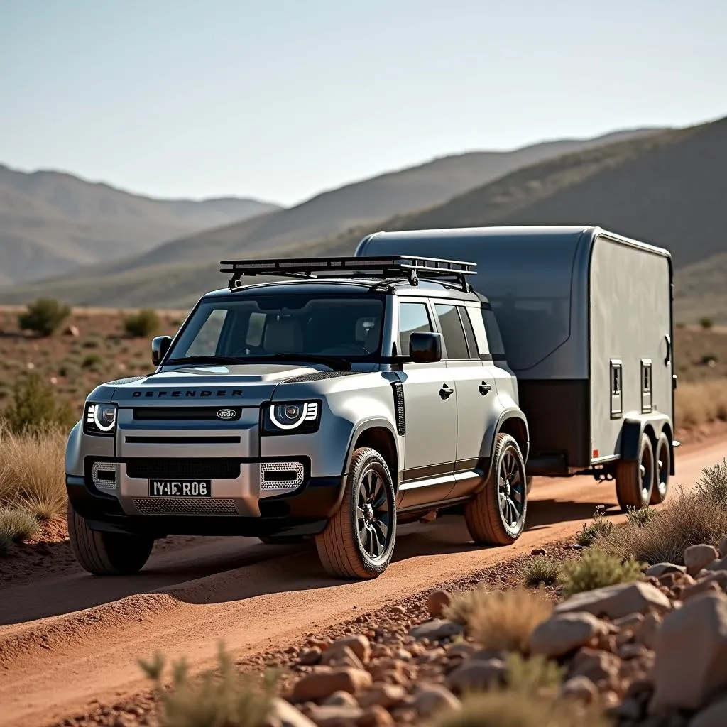 Land Rover Defender mit Anhänger im Gelände