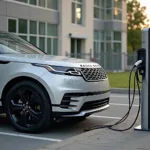 Land Rover Elektrofahrzeug am Ladegerät