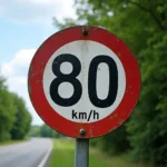 Verkehrsschild Geschwindigkeitsbegrenzung 80 km/h auf Landstraße