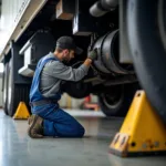 LKW auf Steckrungen abgestützt