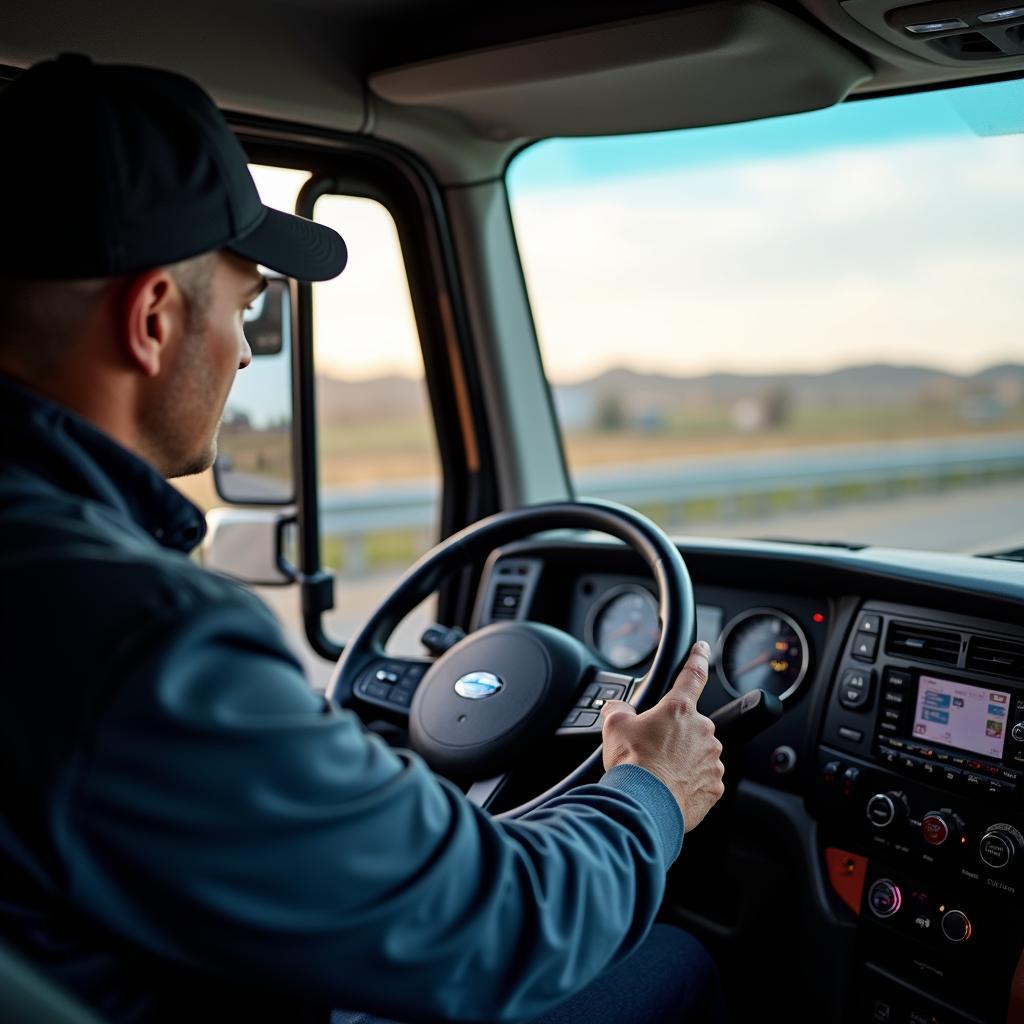 LKW-Fahrer bedient Radio