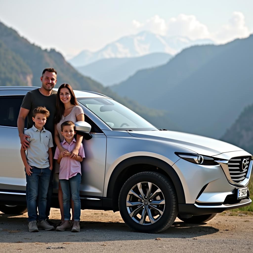 Família em um Mazda Mini SUV