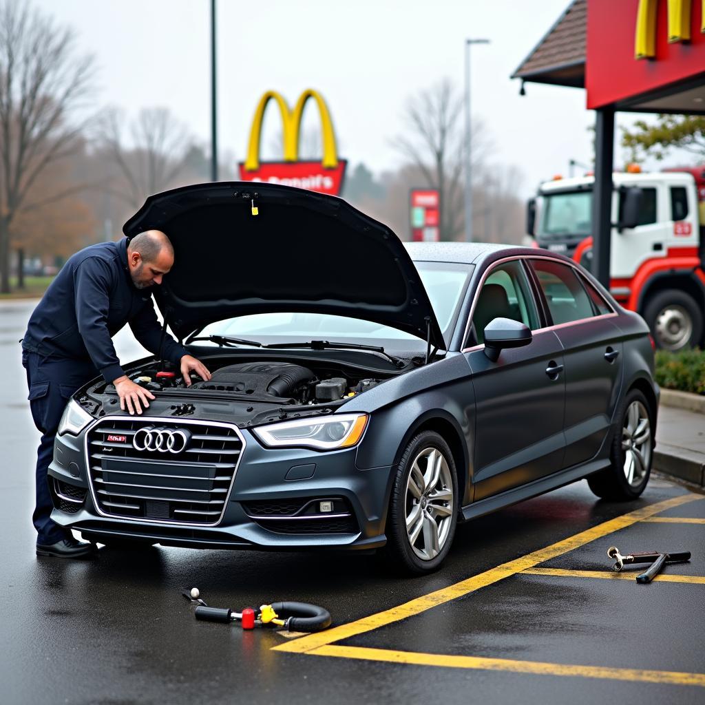 Pannenhilfe beim McDonald's für einen Audi A3