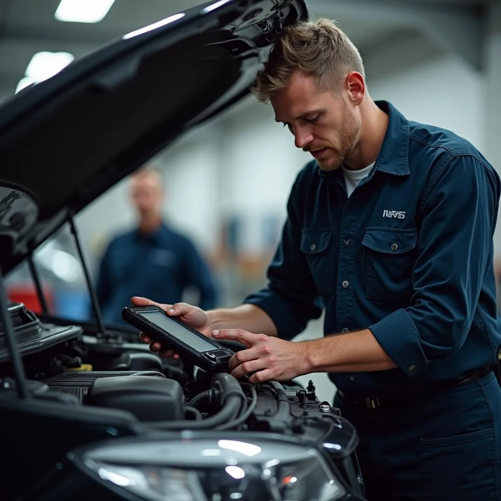 Mechaniker mit Diagnosegerät