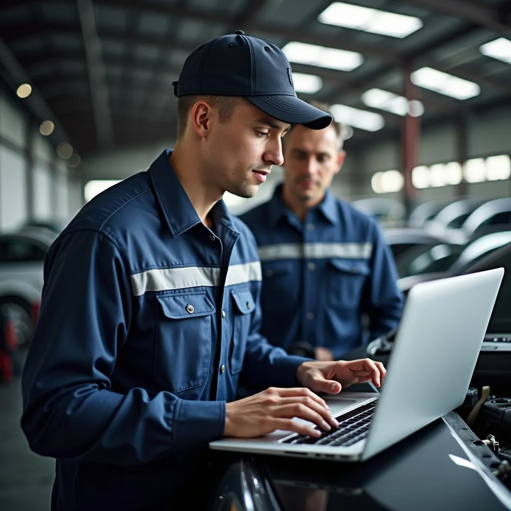 Mechaniker mit Laptop