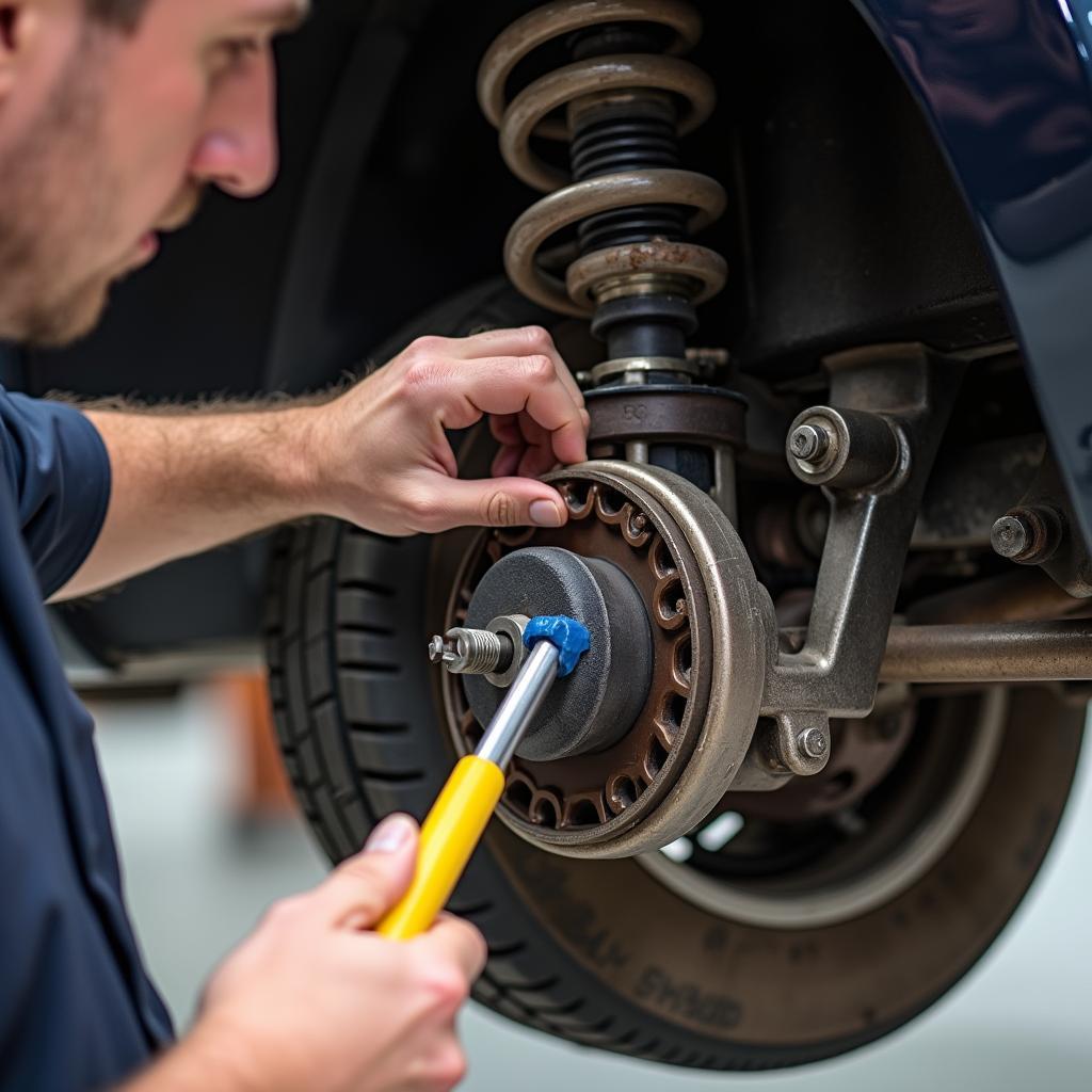 Mechaniker verwendet Domlager Werkzeug