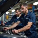 Mechaniker prüft Ersatzteile