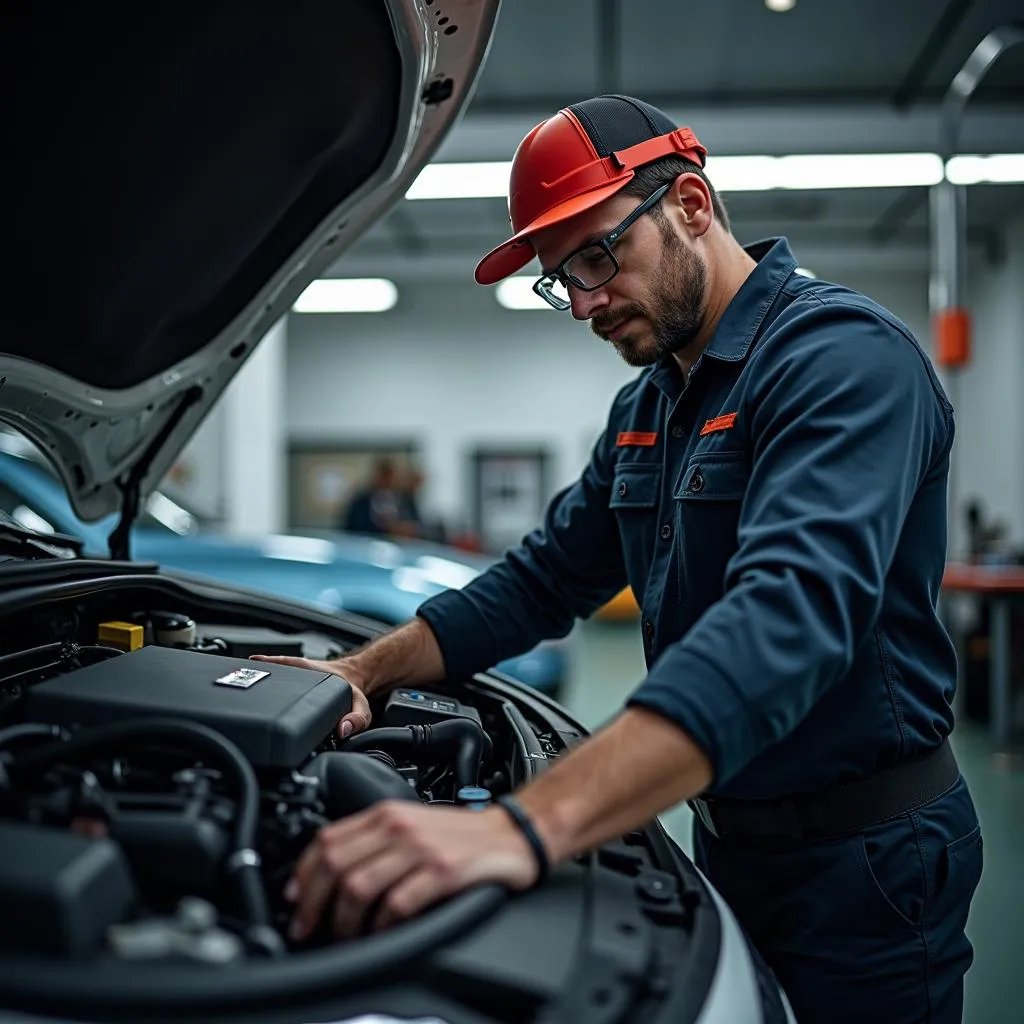 KFZ-Mechaniker arbeitet an einem Auto