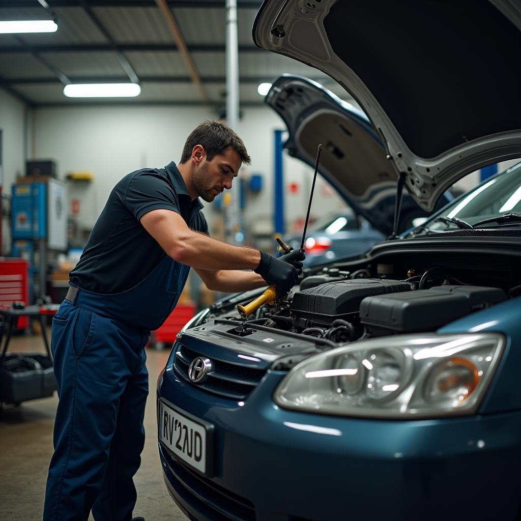 Mechaniker arbeitet an einem Auto in der Werkstatt