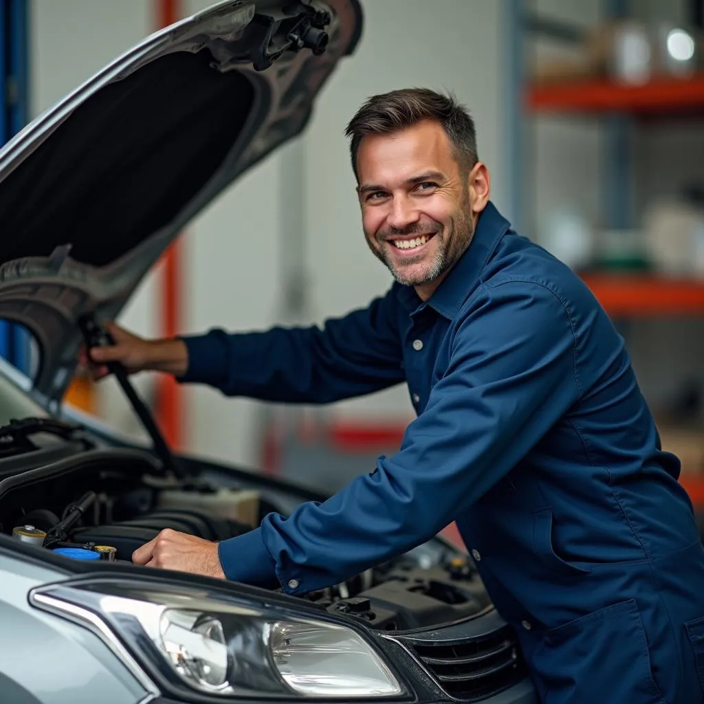 Mécanicien courageux réparant une voiture