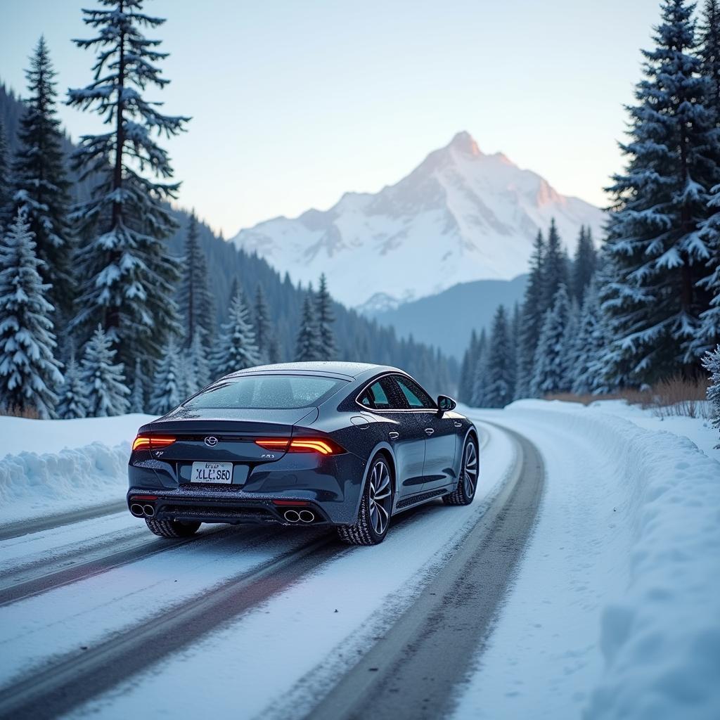 Mietwagen mit Winterreifen im Schnee