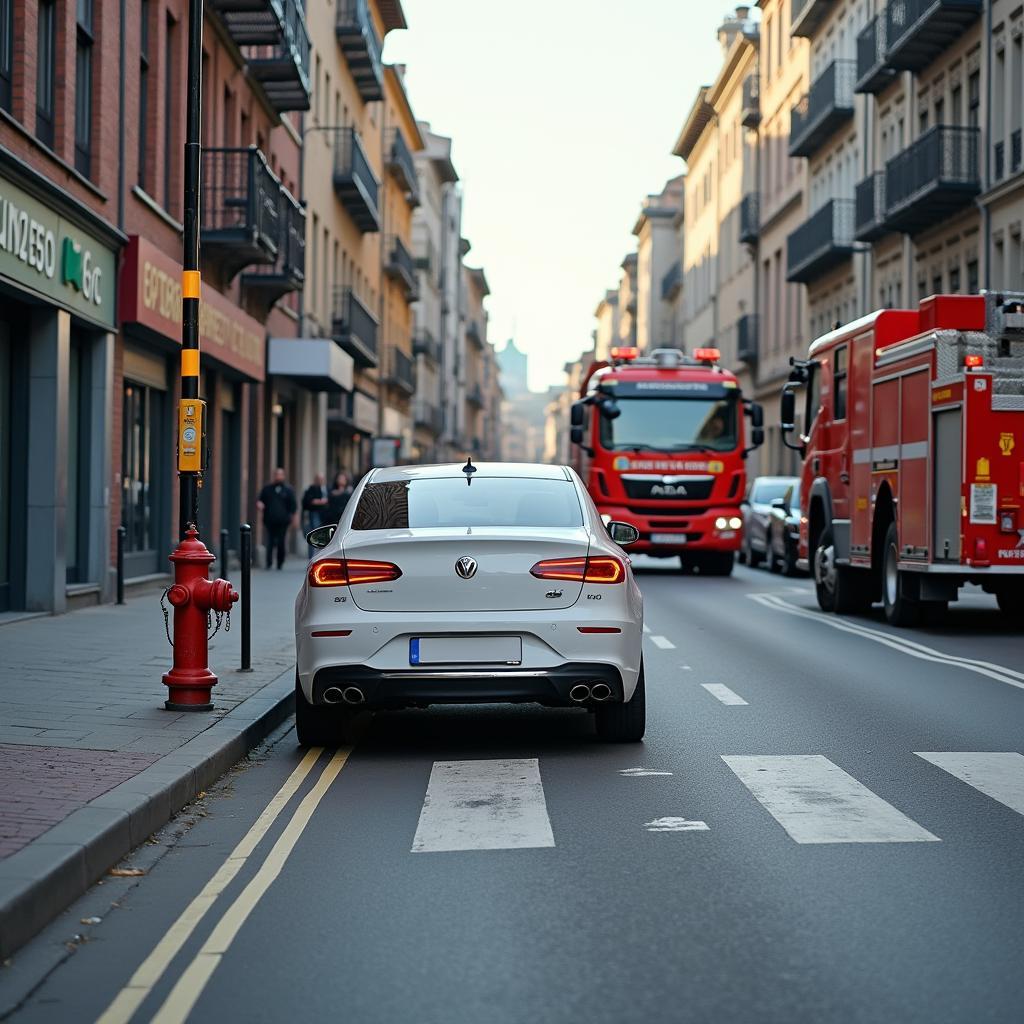 Auto parkt im Mindestabstand zu einer Feuerwehrzufahrt