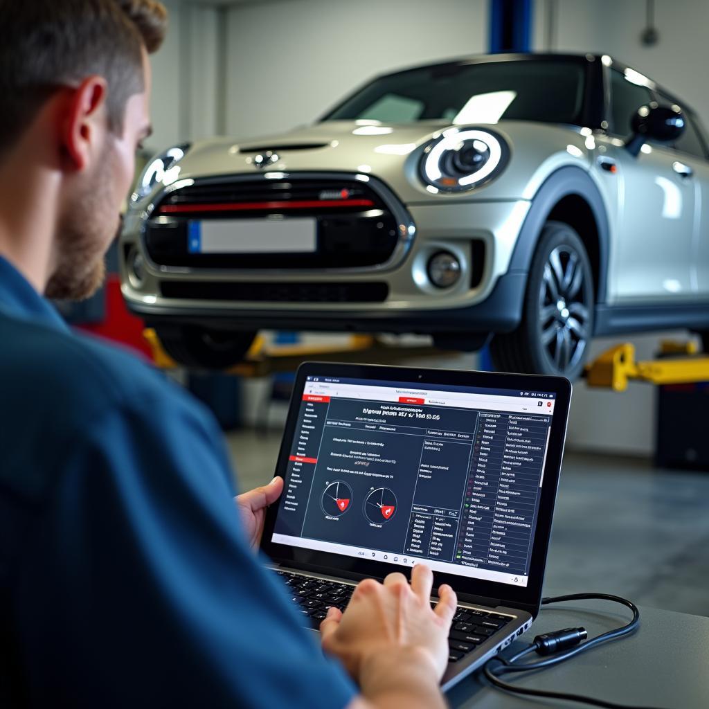 Diagnose eines Mini Clubman mit Laptop