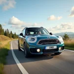 Mini Countryman Diesel fährt auf einer malerischen Landstraße