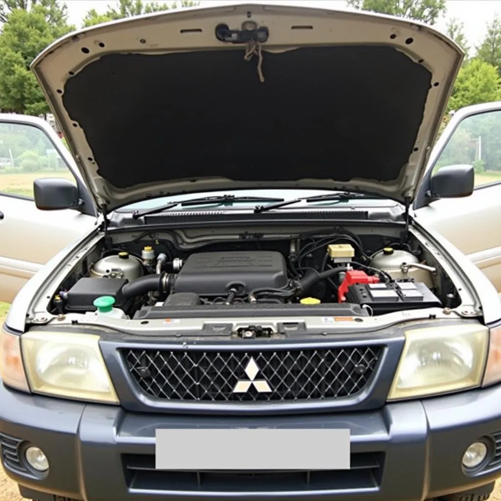 Motorraum eines Mitsubishi Pajero 3-Türers