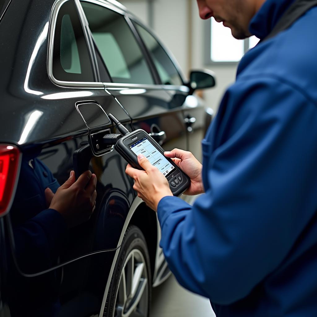 Mobiles Diagnosegerät angeschlossen an einen Audi RS3