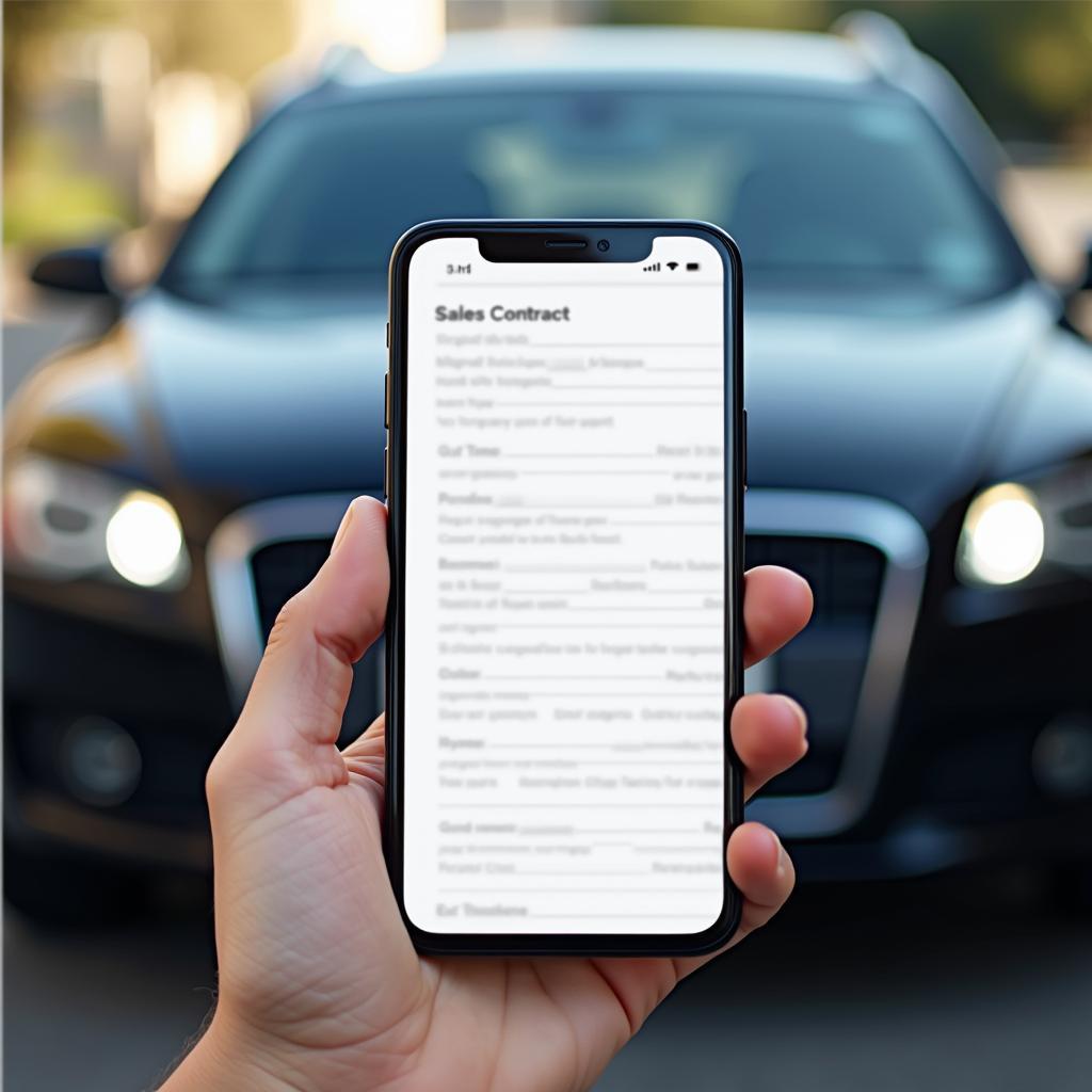 Mobiler Kfz-Kaufvertrag auf Smartphone