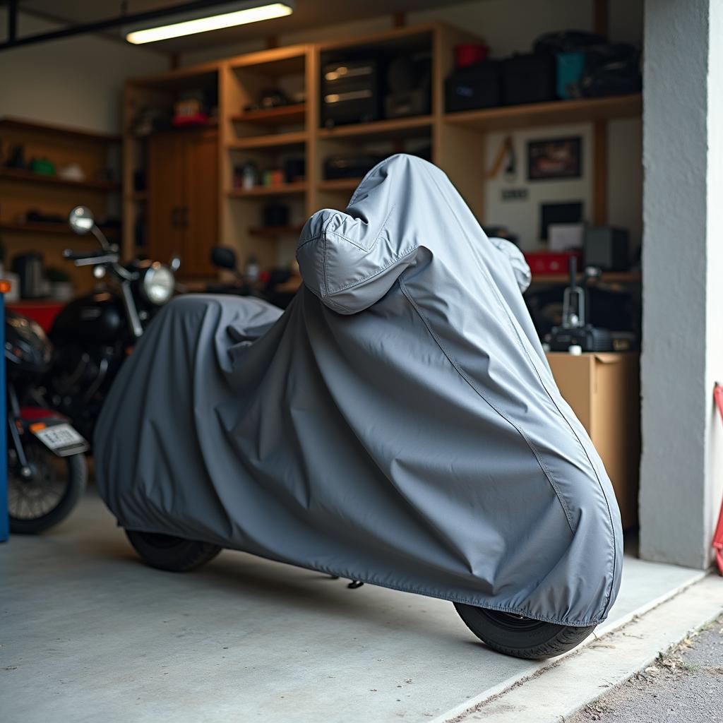 Motorradabdeckung in einer Garage