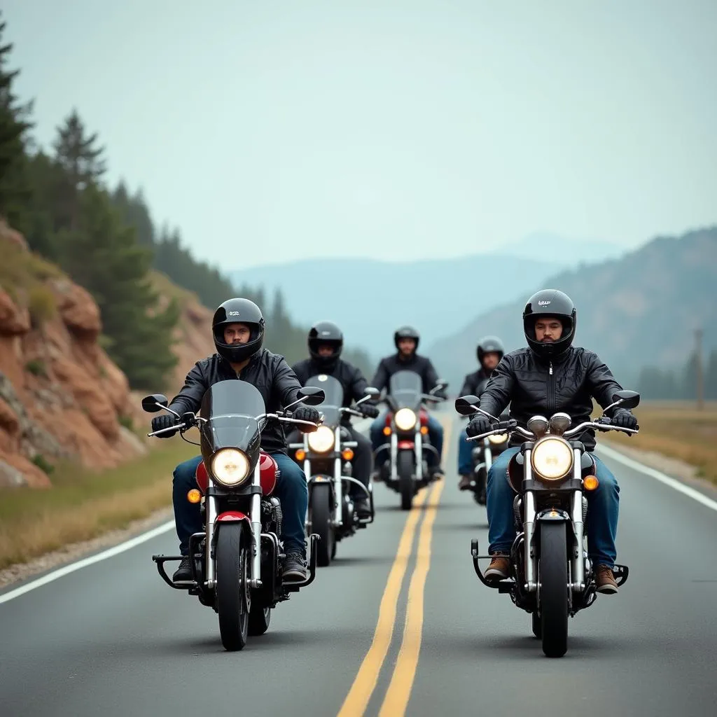 Gruppe von Motorradfahrern auf der Straße