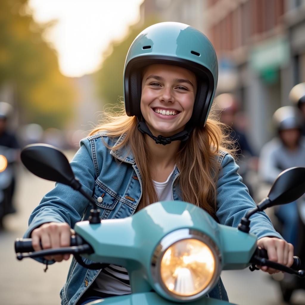 Junge Fahrer mit Motorroller und Versicherung