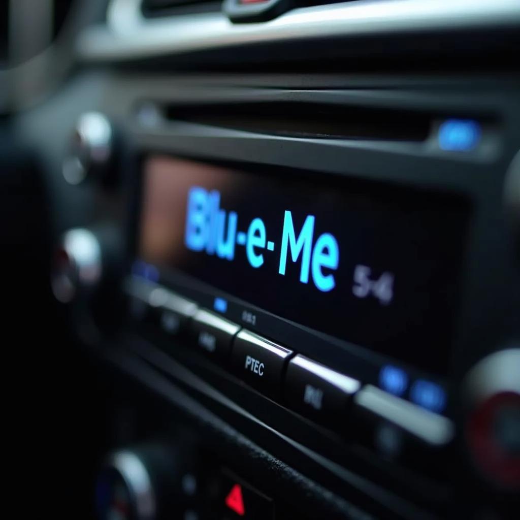 Nahaufnahme des Blu e Me Logos auf einem Autoradio